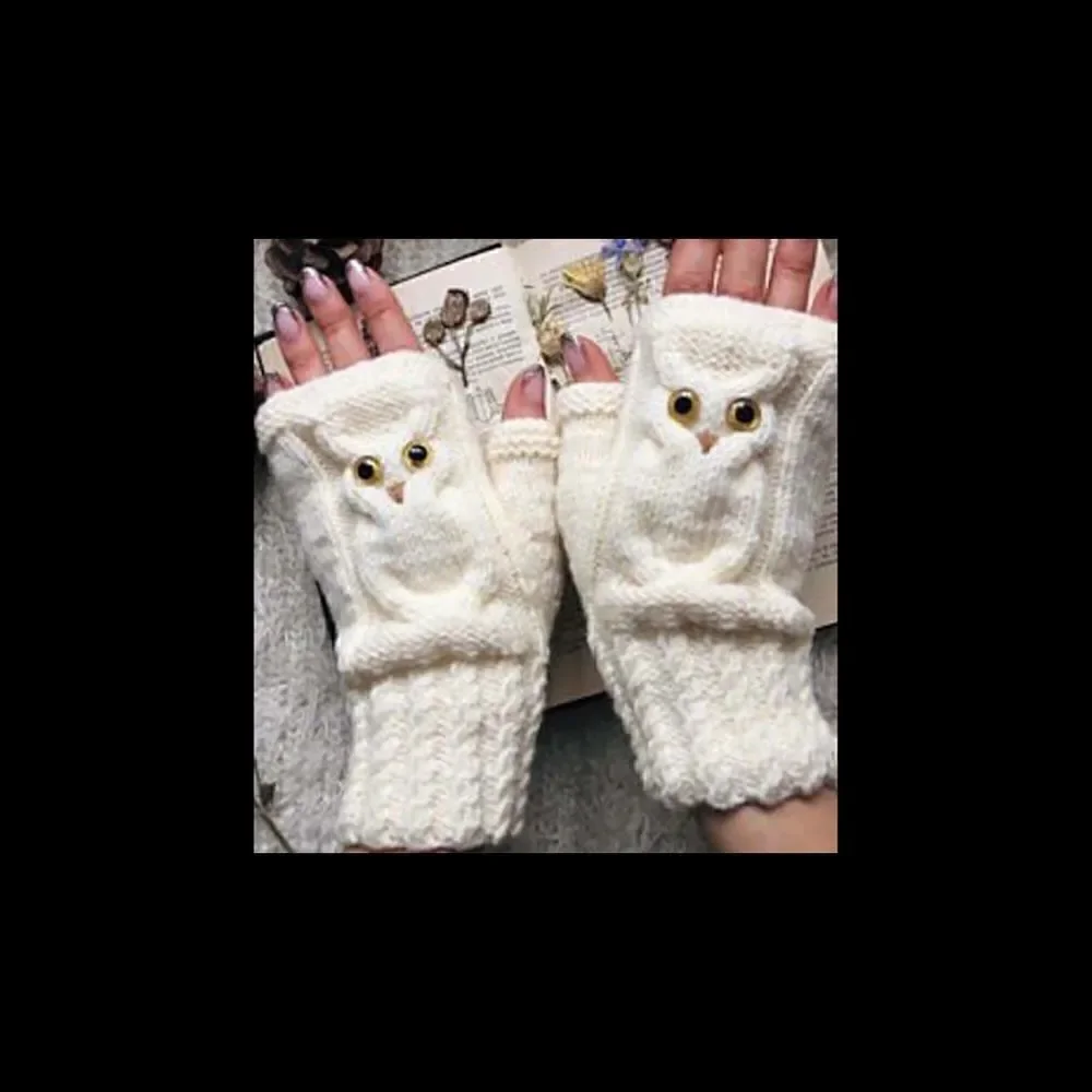 NWT BOHO HAT AND OWL FINGERLESS GLOVES SET. Beautiful knitting.